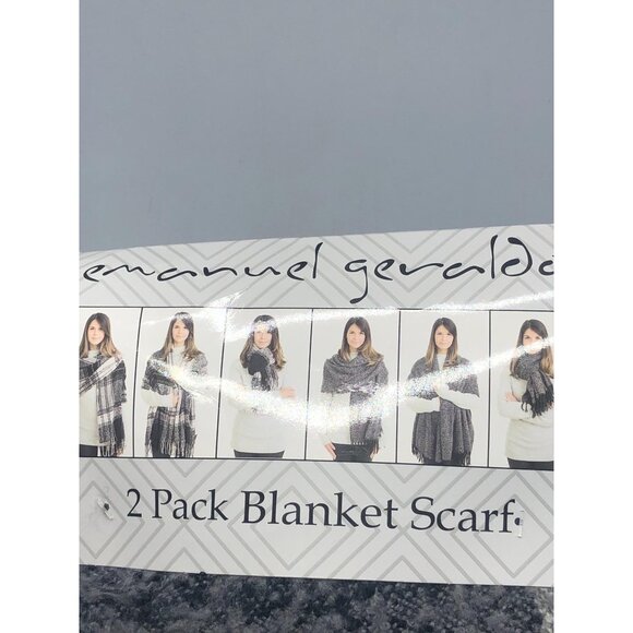 Emanuel Geraldo 2 pack blanket scarf wrap knit fringe polyester gray new READ - Picture 5 of 11